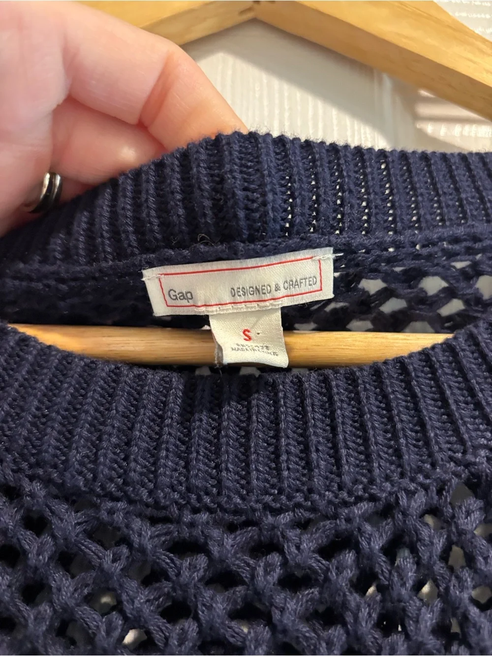 GAP Navy Open-Knit Short Sleeve Sweater